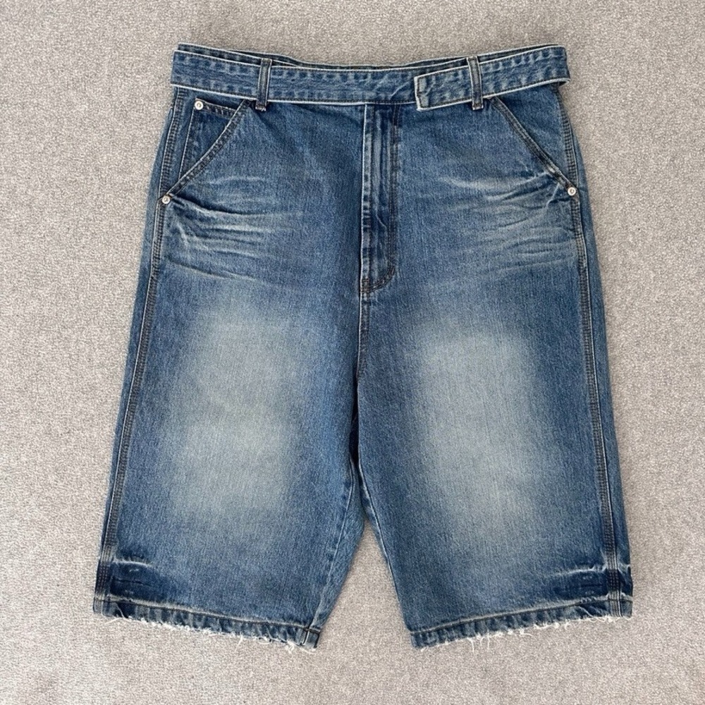 We11done Shorts Mens 34 XL Baggy Relaxed Blue Denim Jorts Raw Hem Street‎ Luxury